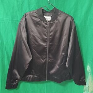 Edited by Remi Bader Black Satin Bomber Jacket Full Zip‎ Plus Size 1X ERW5006